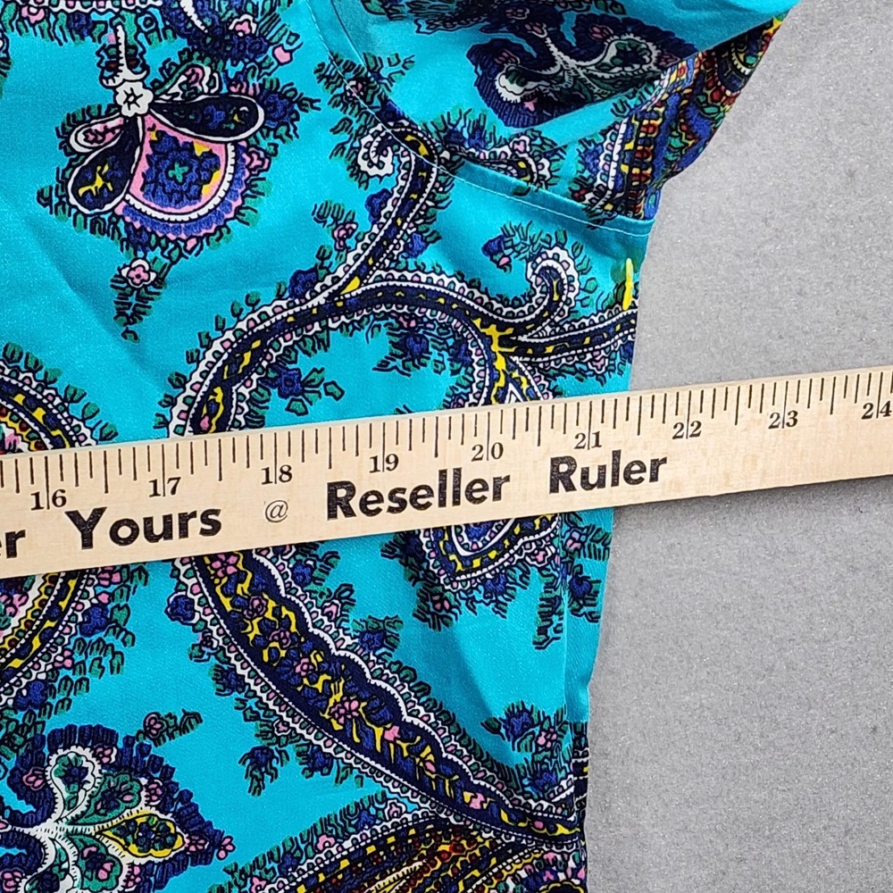 Talbots Turquoise Paisley Shirt Womens 10 12 Button Front Long Sleeve Stretch - Picture 6 of 10